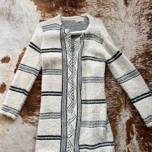 White & Blue Fleece Cardigan